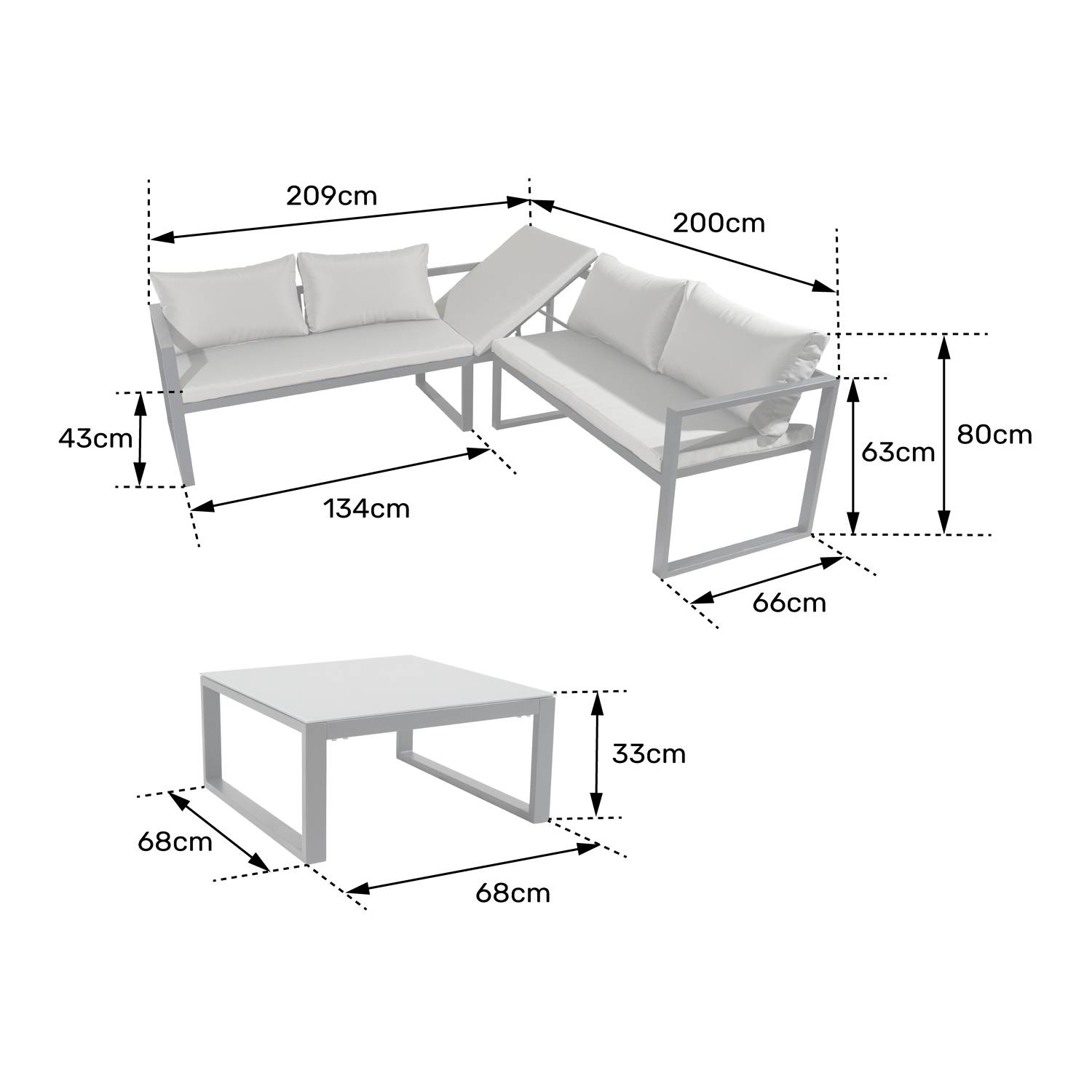 Happy Garden - Salon de jardin modulable IBIZA en tissu gris 4 places - aluminium anthracite - HAPPY GARDEN - Imagen 7