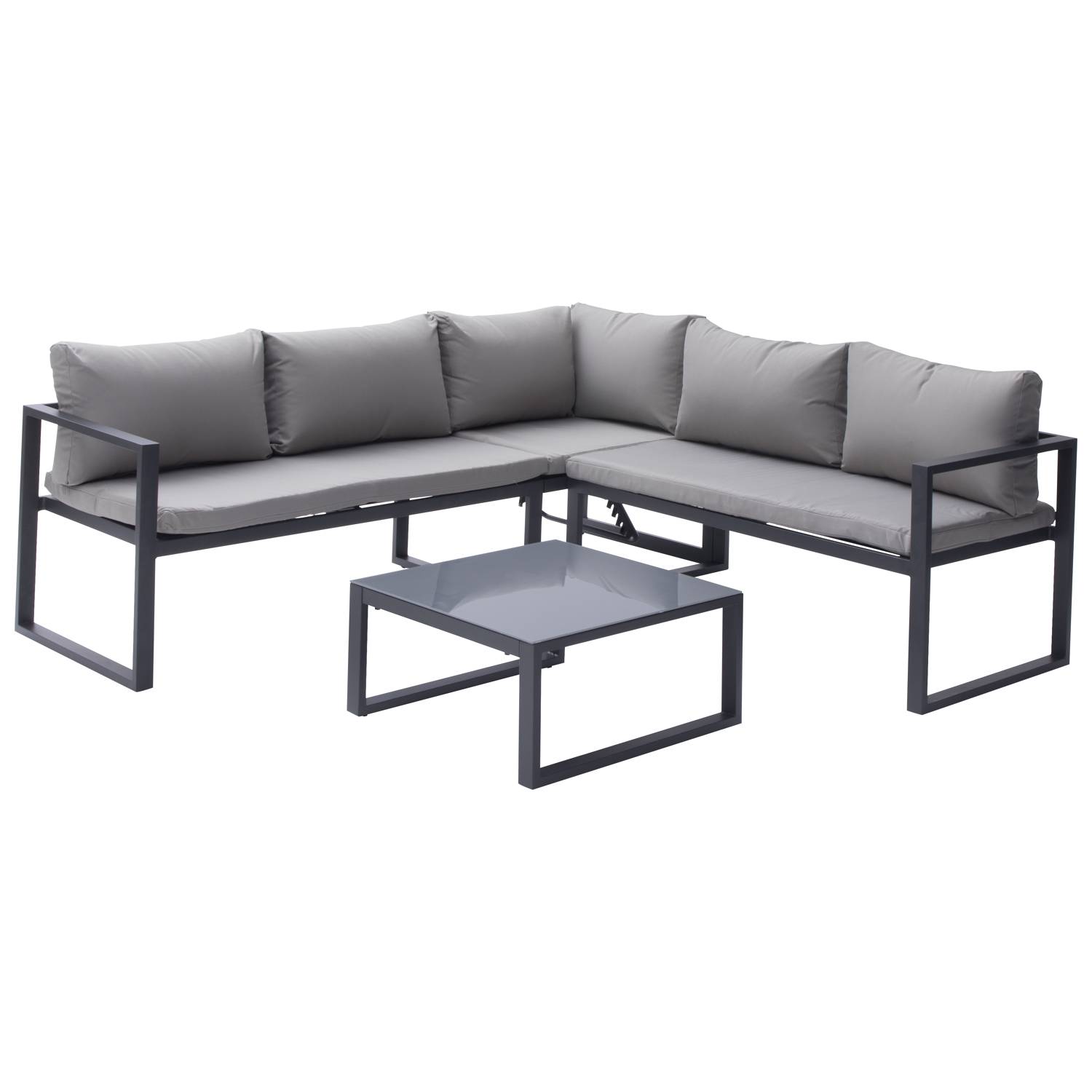 Happy Garden - Salon de jardin modulable IBIZA en tissu gris 4 places - aluminium anthracite - HAPPY GARDEN - Imagen 1