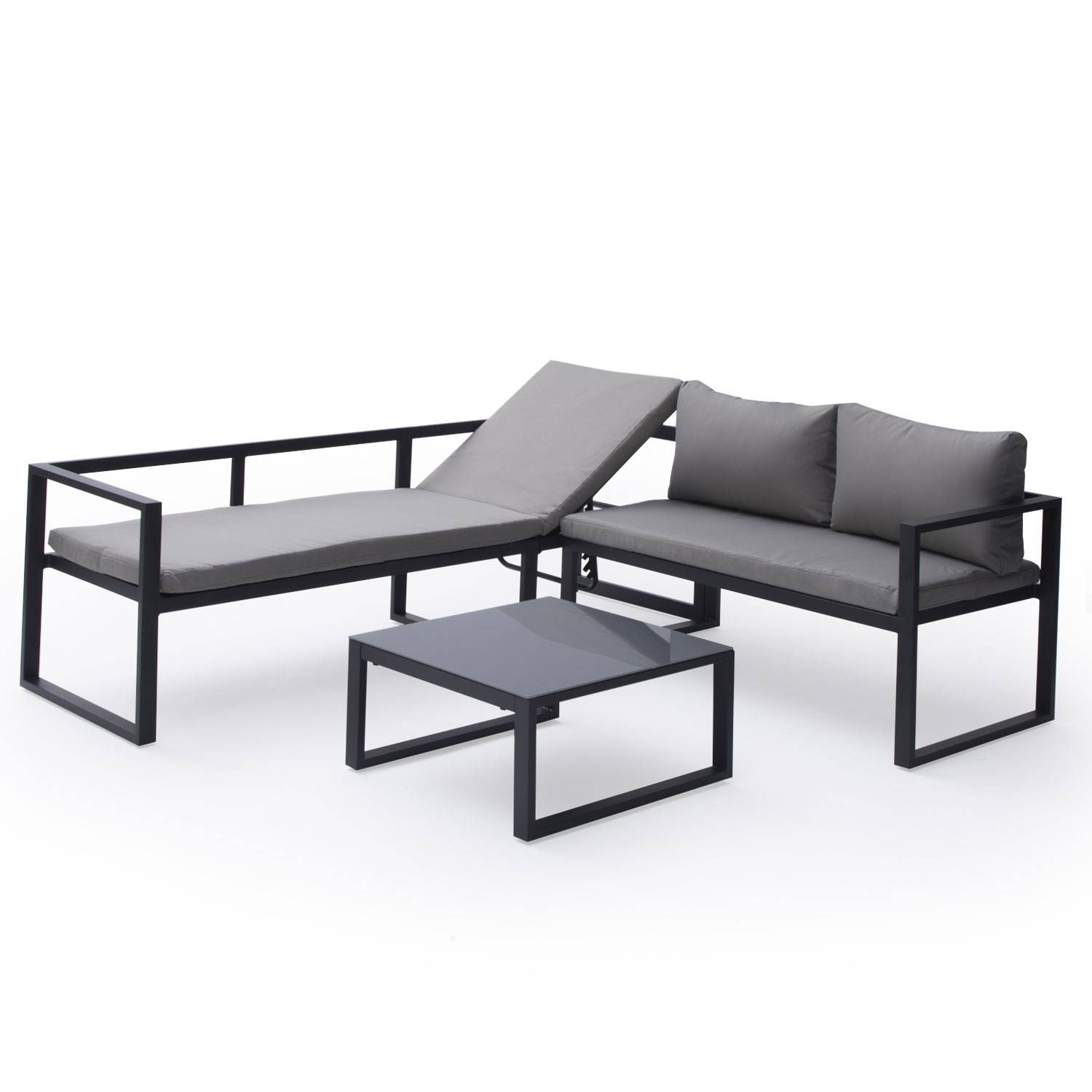 Happy Garden - Salon de jardin modulable IBIZA en tissu gris 4 places - aluminium anthracite - HAPPY GARDEN - Imagen 9