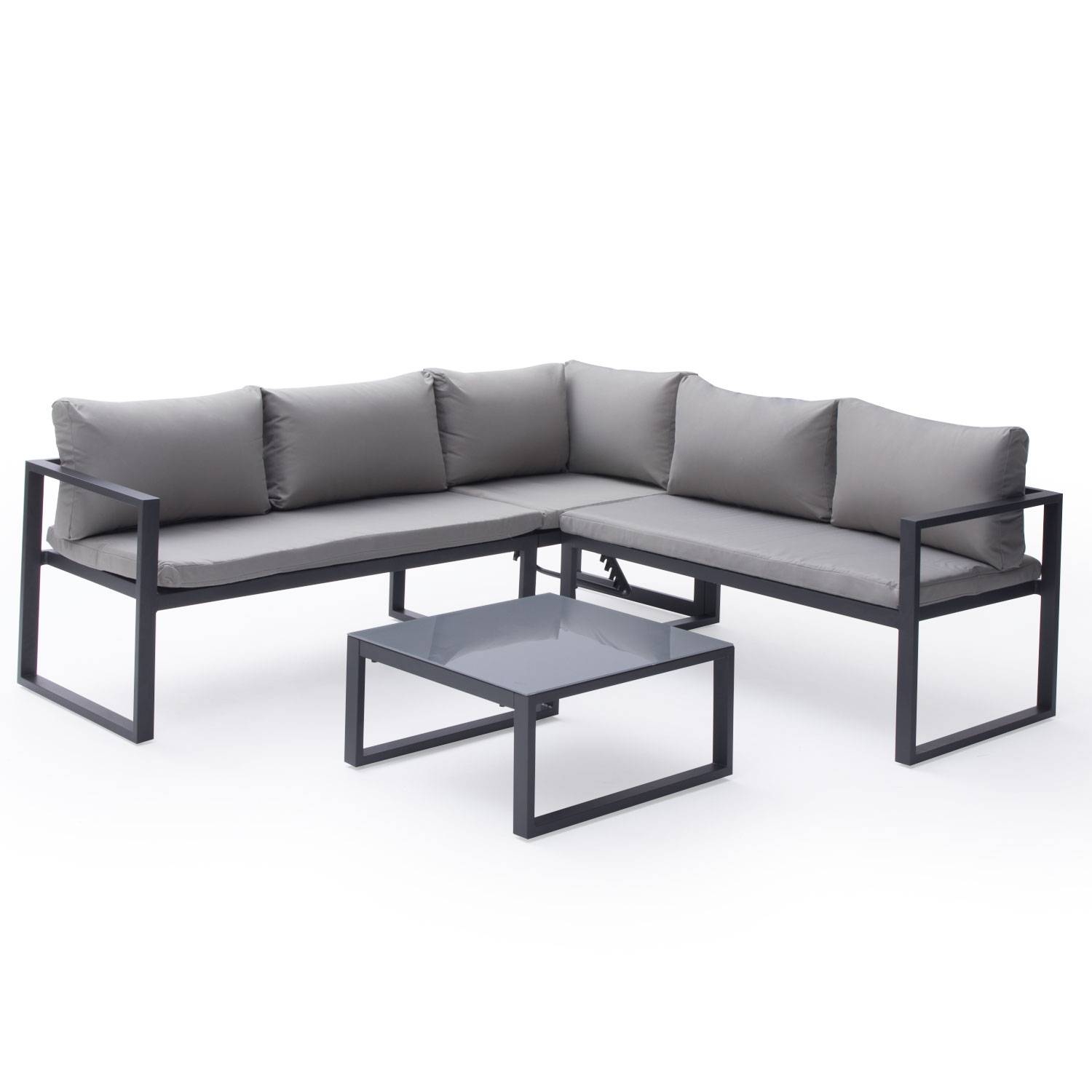 Happy Garden - Salon de jardin modulable IBIZA en tissu gris 4 places - aluminium anthracite - HAPPY GARDEN - Imagen 8
