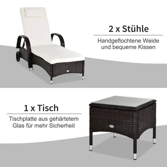 Table d'appoint extérieure résine tressée marron et blanc crème 200 x 73 x 103 cm - PANGIVO - Image 8