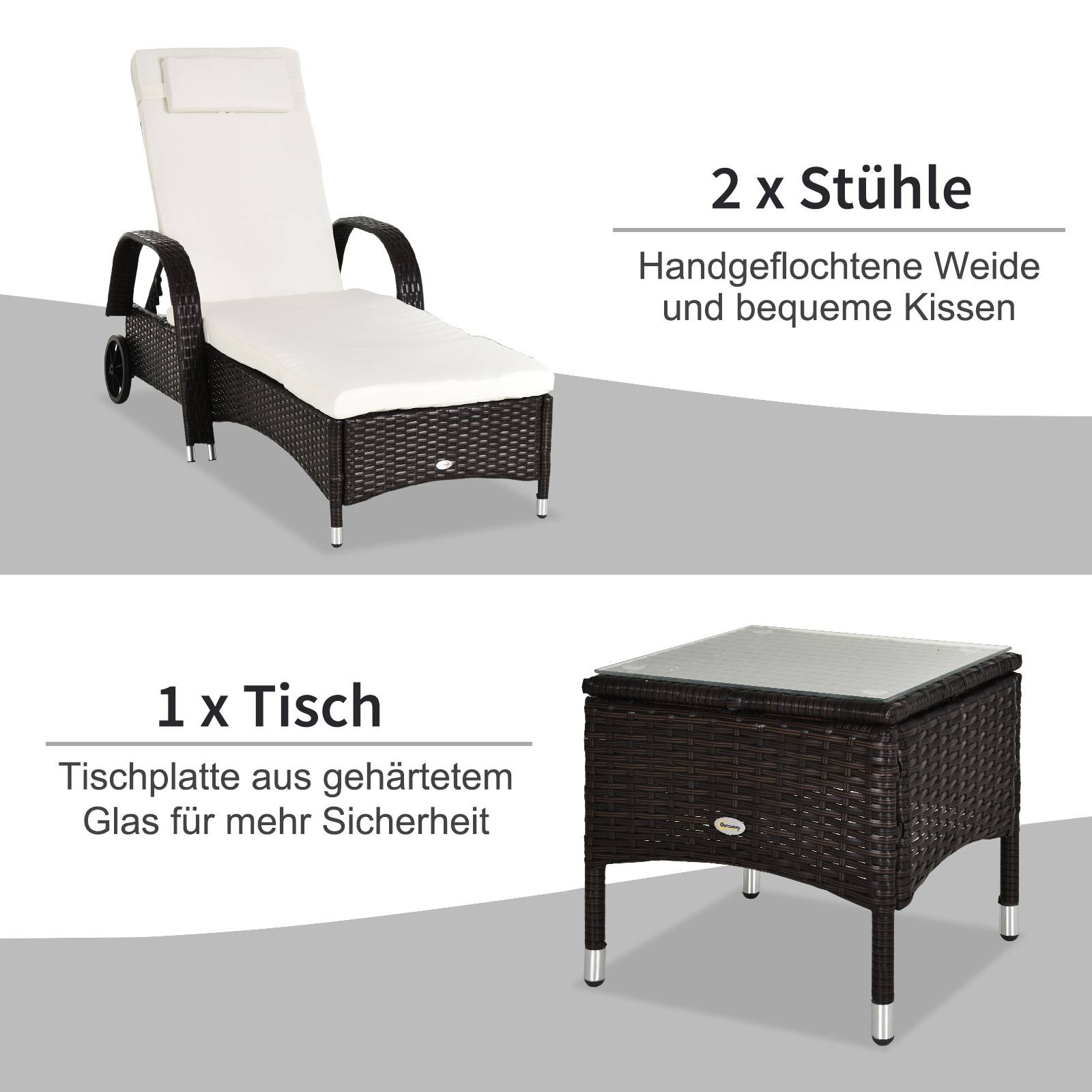 Table d'appoint extérieure résine tressée marron et blanc crème 200 x 73 x 103 cm - PANGIVO - Image 8