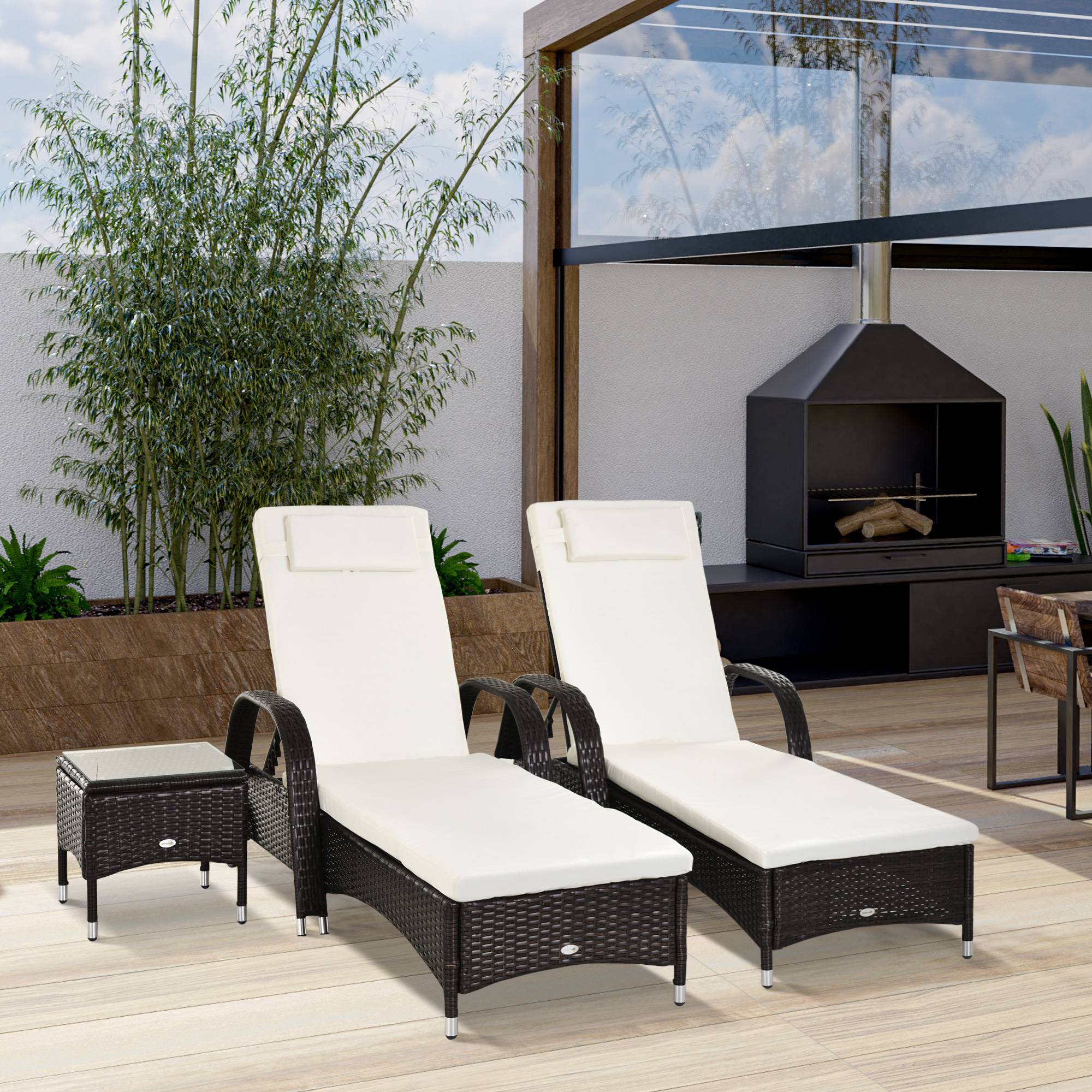 Table d'appoint extérieure résine tressée marron et blanc crème 200 x 73 x 103 cm - PANGIVO - Image 4