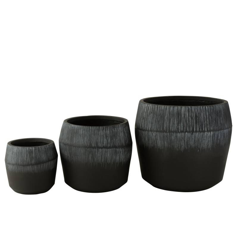 Cache-pot en poterie noir H.26.5-38-49.5 cm (set de 3) - J-Line - Jardiland