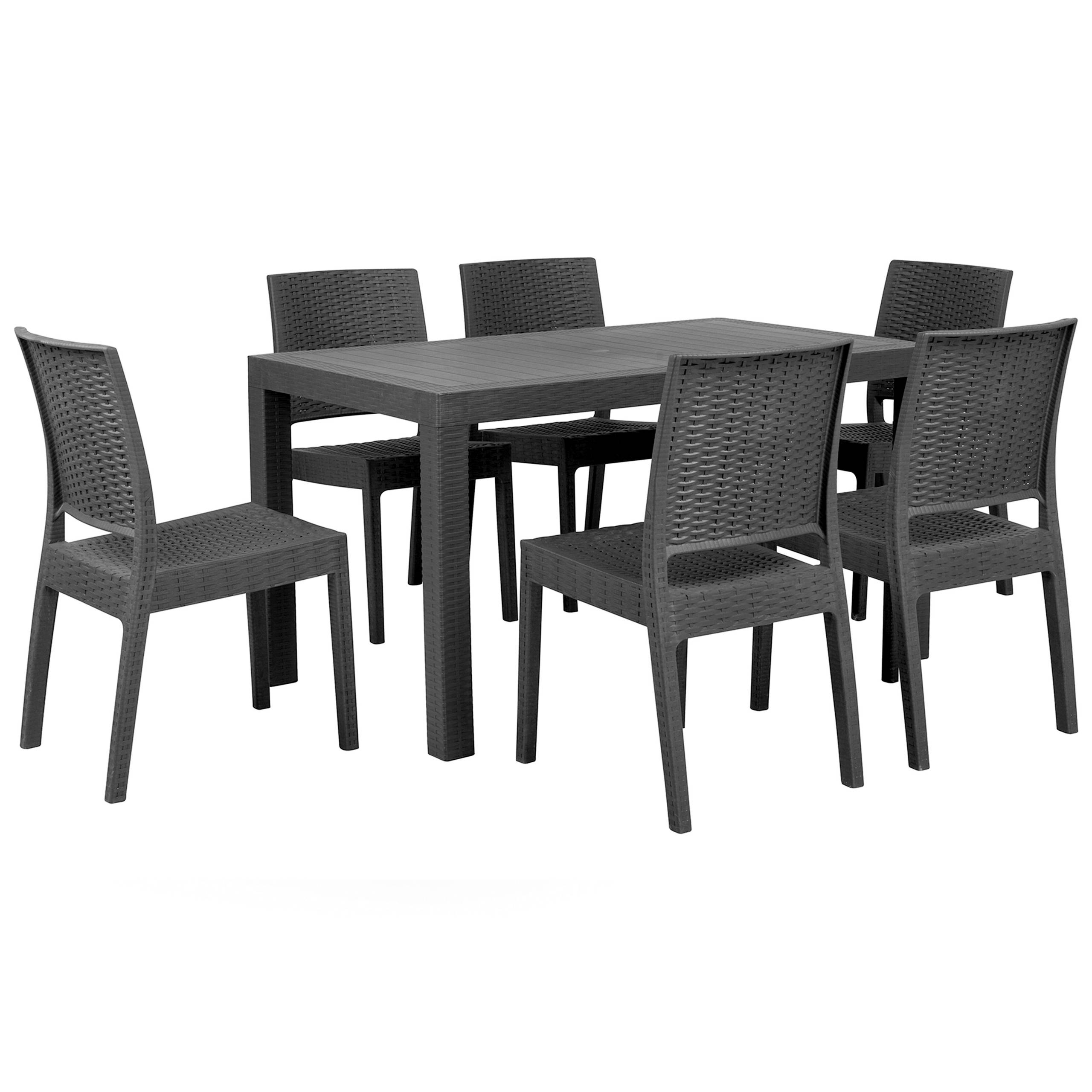 Ensemble de Jardin ou Terrasse Table 80 x 140 cm et 6 Chaises en Rotin Gris Résistant et Durable au Style Traditionnel et Intemporel Beliani - Imagen 1