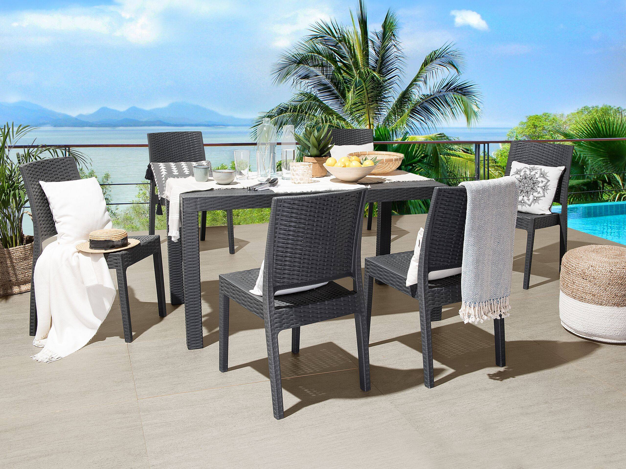 Ensemble de Jardin ou Terrasse Table 80 x 140 cm et 6 Chaises en Rotin Gris Résistant et Durable au Style Traditionnel et Intemporel Beliani - Imagen 2