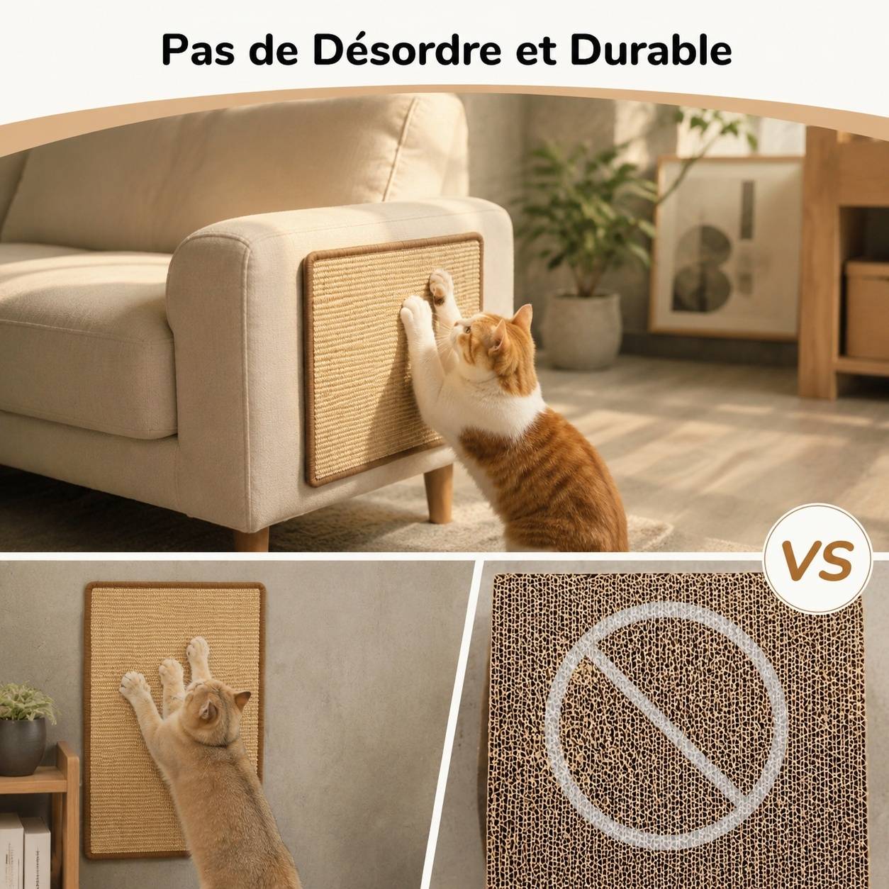 Lot de 2 Tapis Griffoir Sisal Sécurisé pour Chat Protection Meubles Mural Sol - Image 5