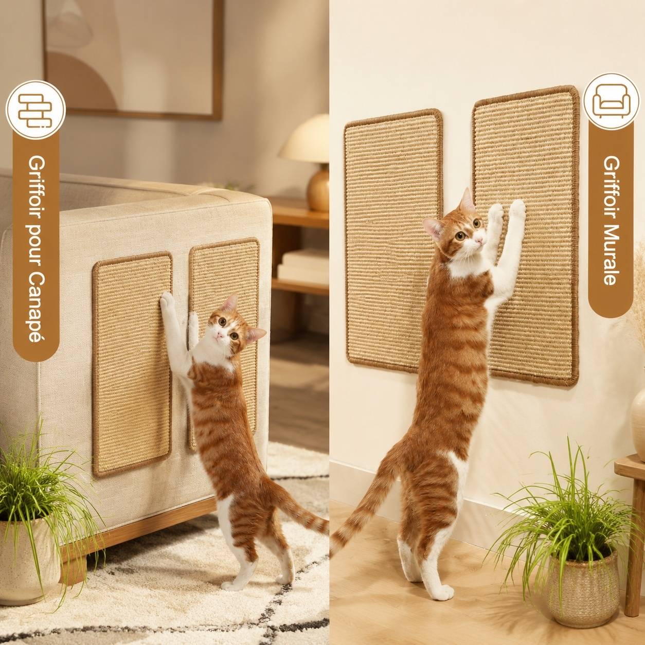 Lot de 2 Tapis Griffoir Sisal Sécurisé pour Chat Protection Meubles Mural Sol - Image 4