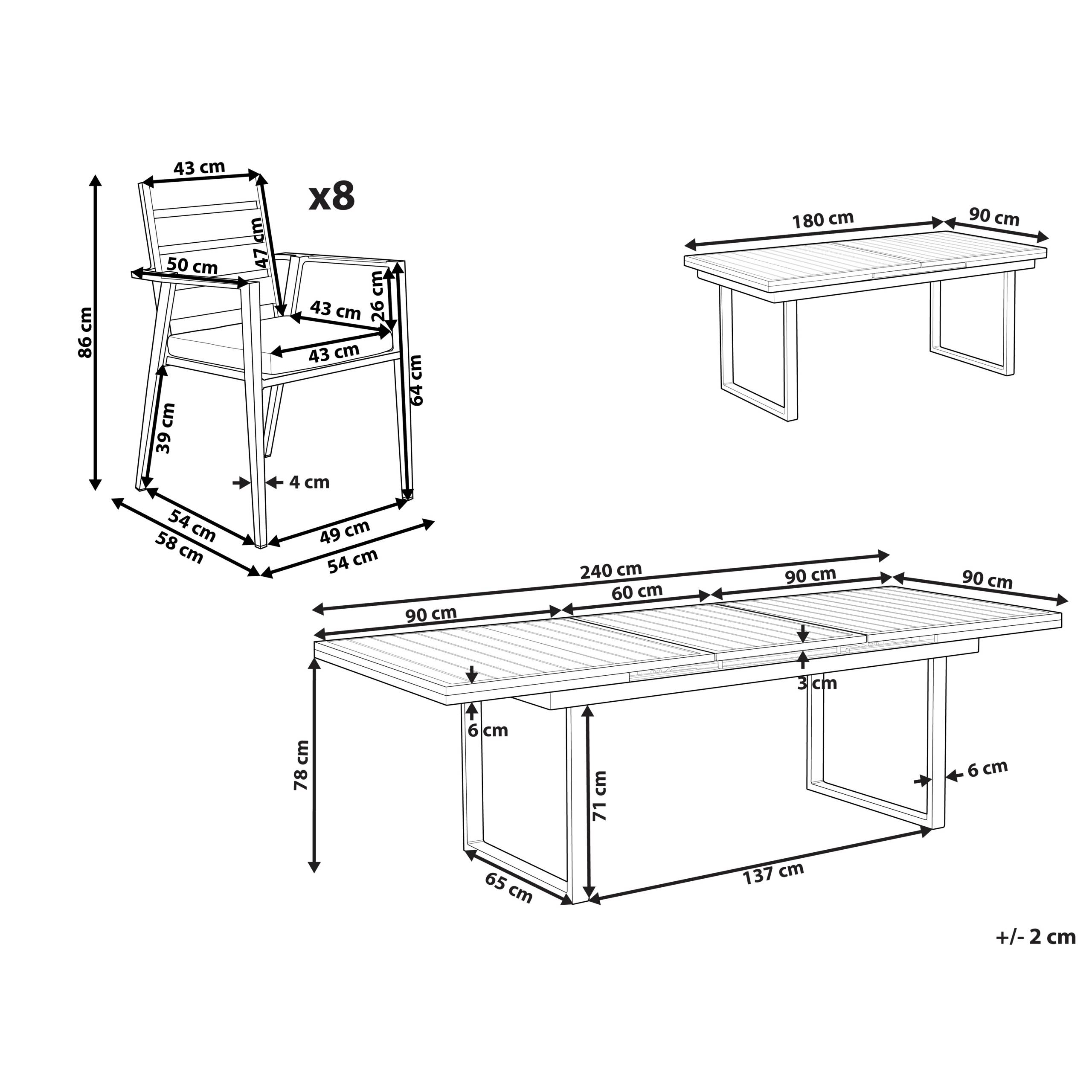 Beliani - Salle à Manger de Jardin Blanc en Aluminium Table Rectangle avec 8 Chaises avec Coussins Pour Repas Convivial en Extérieur - Imagen 3