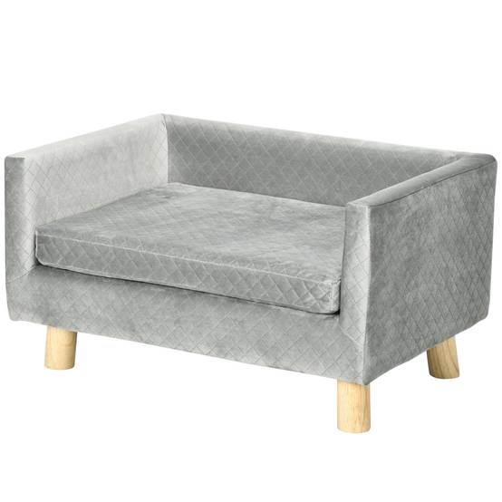 Canapé chien lit pour chien design scandinave coussin moelleux pieds bois massif dim. 64 x 45 x 36 cm velours gris - Image 2