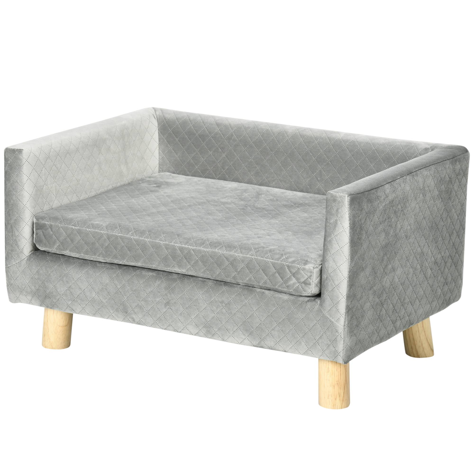 Canapé chien lit pour chien design scandinave coussin moelleux pieds bois massif dim. 64 x 45 x 36 cm velours gris - Image 2
