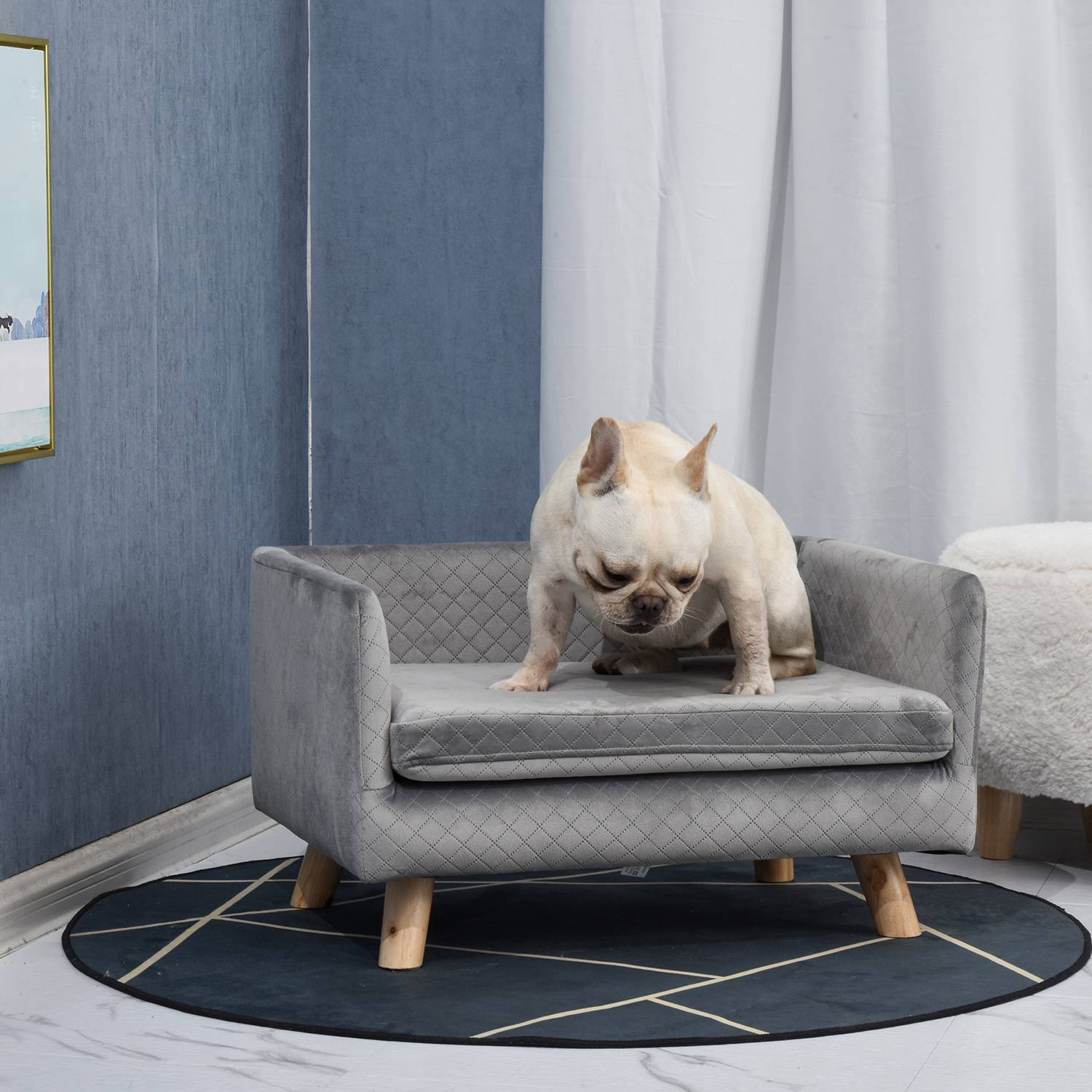 Canapé chien lit pour chien design scandinave coussin moelleux pieds bois massif dim. 64 x 45 x 36 cm velours gris - Image 4