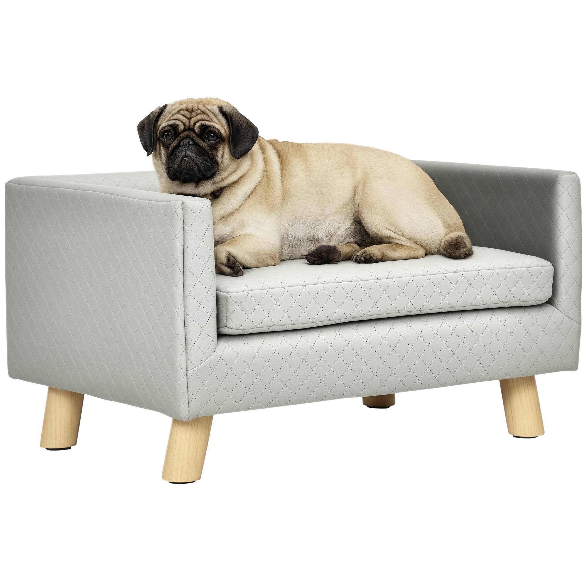 Canapé chien lit pour chien design scandinave coussin moelleux pieds bois massif dim. 64 x 45 x 36 cm velours gris - Image 1