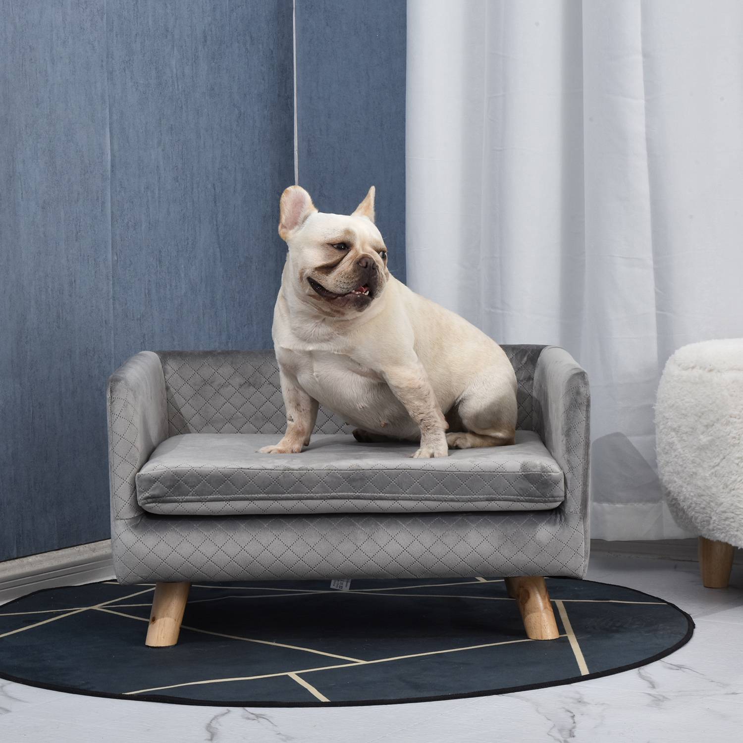 Canapé chien lit pour chien design scandinave coussin moelleux pieds bois massif dim. 64 x 45 x 36 cm velours gris - Image 3