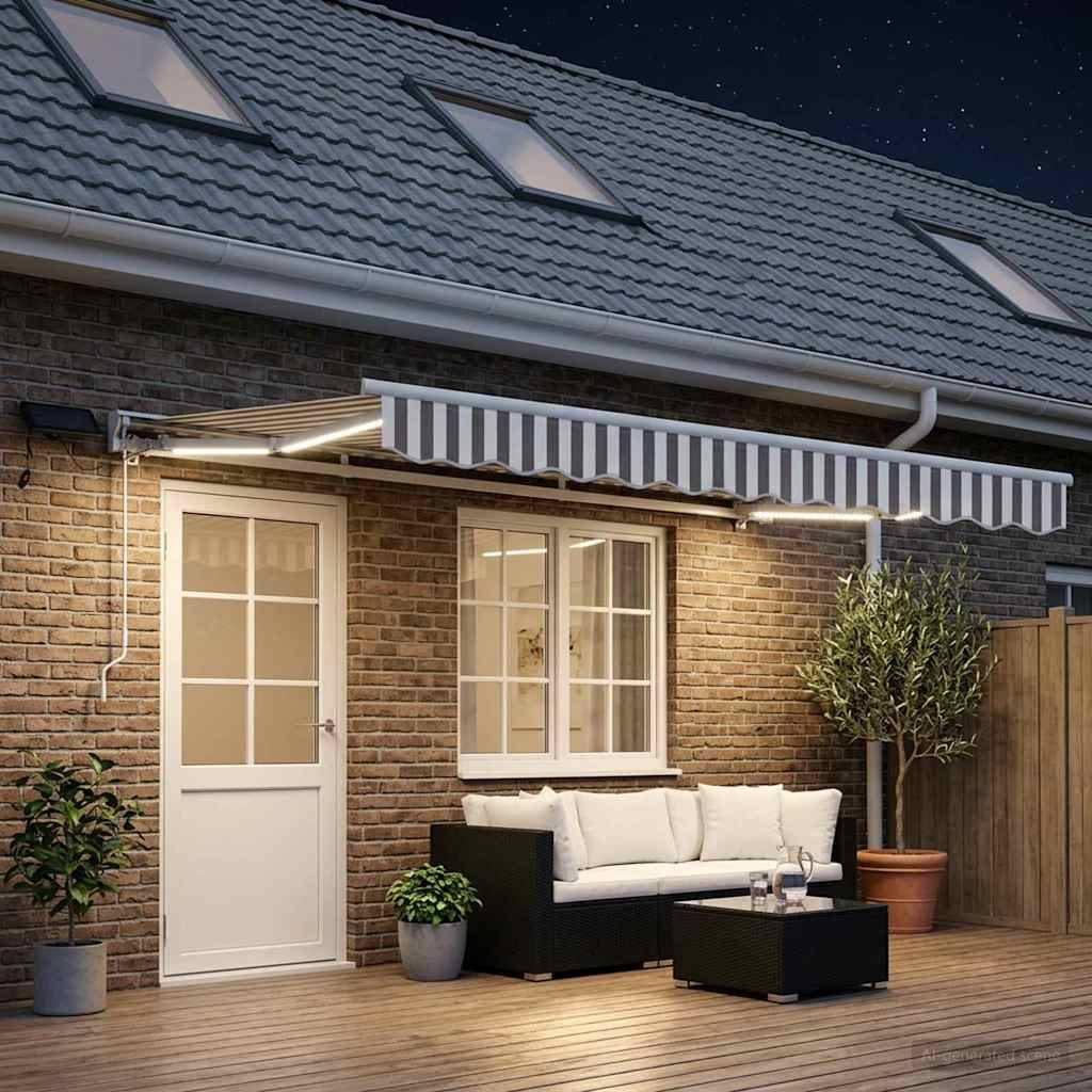 ComfortXL - Store Banne Lumineux Manuel LED Polyester Aluminium Abri Jardin 5x3m Gris Clair et Blanc - ComfortXL Outdoor Living - Image 1