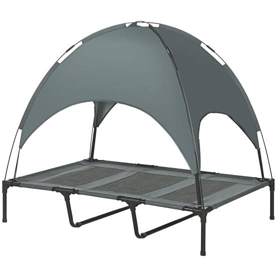 Lit de camp surélevé chien métal tissu pour extérieur avec parasol anti-UV 122cm gris - ComfortXL Outdoor Living - Image 2