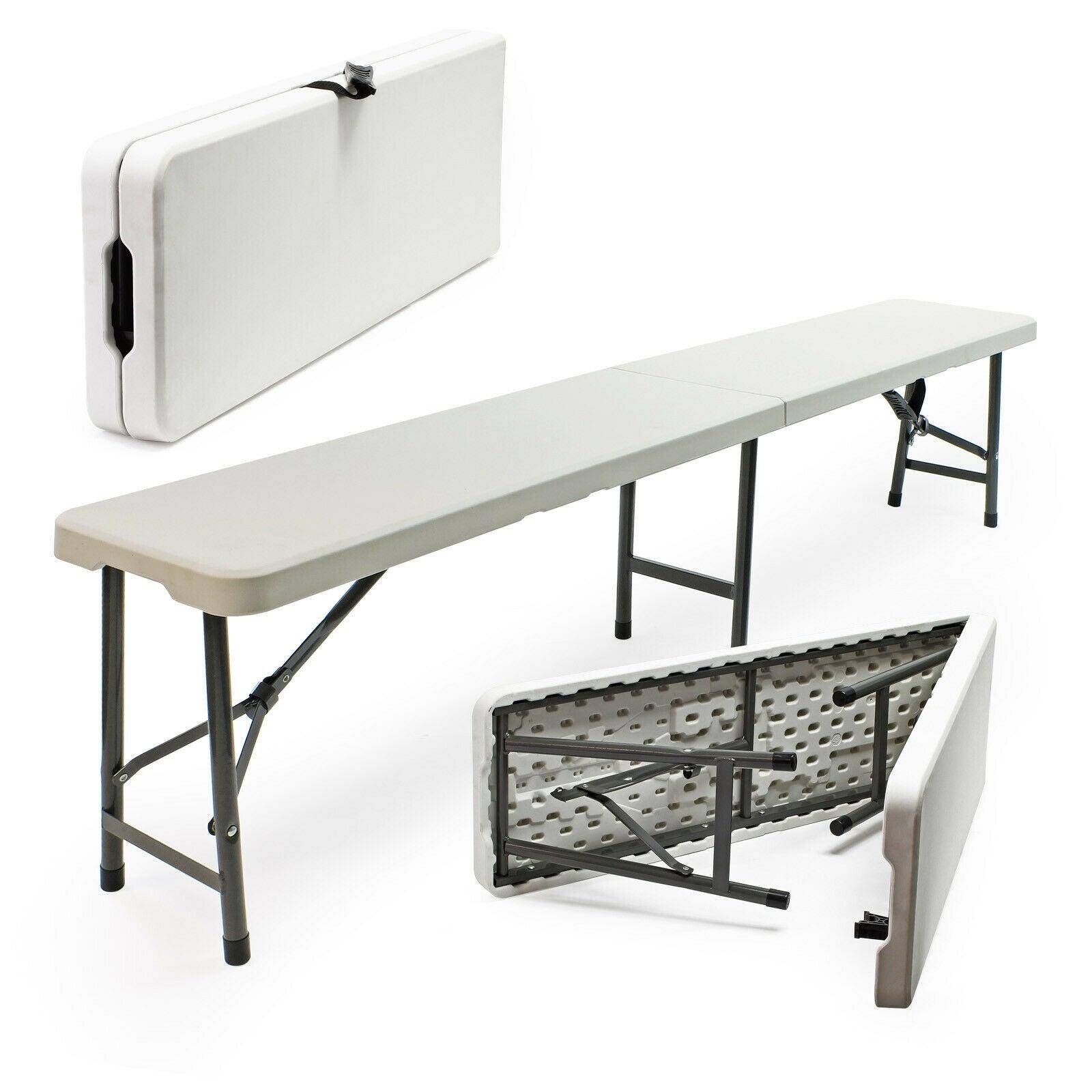 Helloshop26 - Banc de camping pliant léger jardin extérieur fête barbecue pique-nique 180 cm blanc - Imagen 1