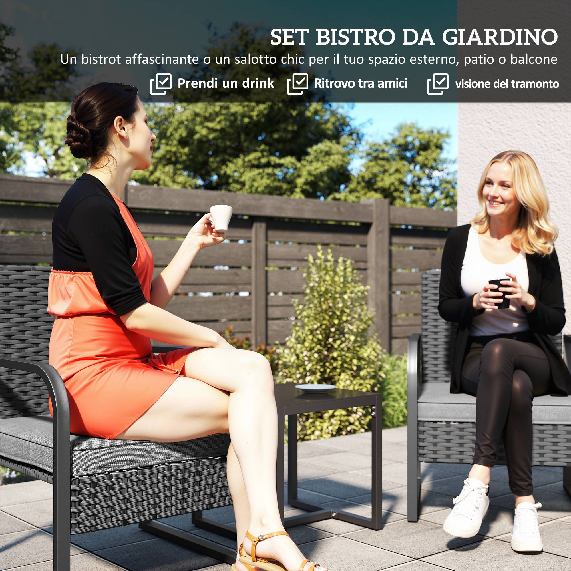 Petit Salon de Jardin Balcon Résine Tressée 2 Fauteuils Table Verre Gris Foncé Noir - ComfortXL Outdoor Living - Image 6