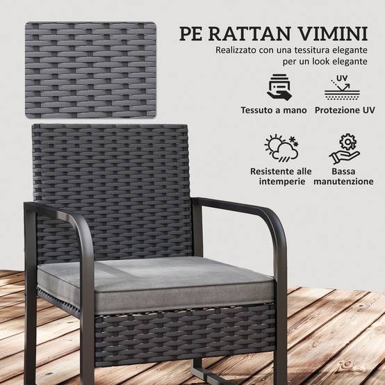 Petit Salon de Jardin Balcon Résine Tressée 2 Fauteuils Table Verre Gris Foncé Noir - ComfortXL Outdoor Living - Image 7