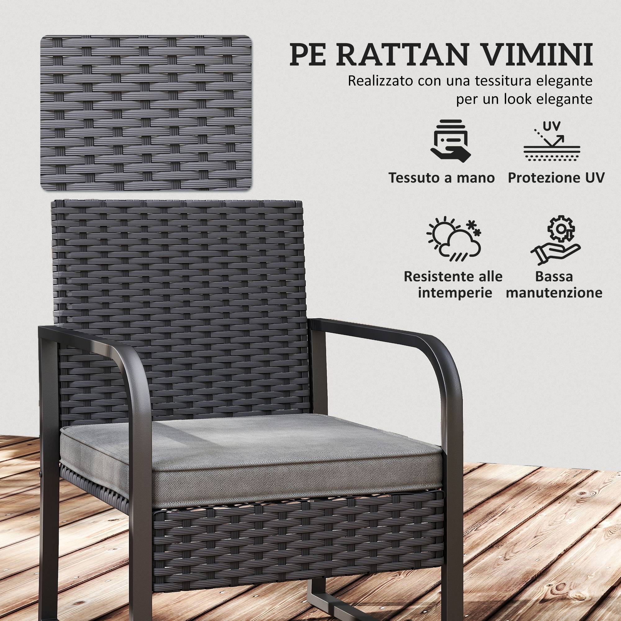 Petit Salon de Jardin Balcon Résine Tressée 2 Fauteuils Table Verre Gris Foncé Noir - ComfortXL Outdoor Living - Image 7
