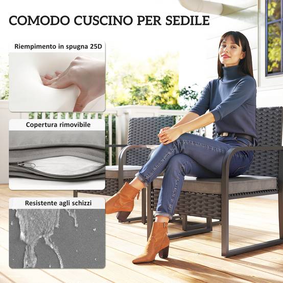 Petit Salon de Jardin Balcon Résine Tressée 2 Fauteuils Table Verre Gris Foncé Noir - ComfortXL Outdoor Living - Image 9