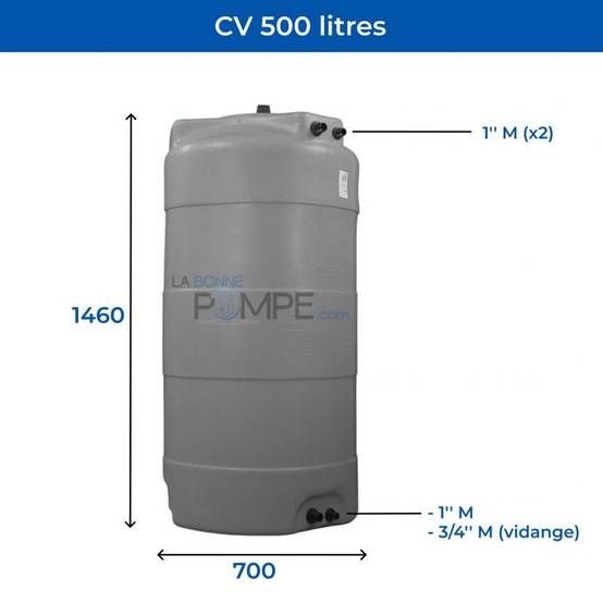 Cuve récupération eau de pluie 500L - Réservoir aérien vertical Gris - Polyéthylène - ELBI CV - Image 2