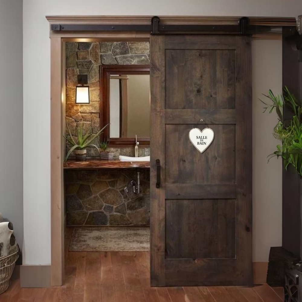 ~ Plaque de porte décorative coeur vintage salle de bain fer blanc 13cm Chemin de campagne - Imagen 2