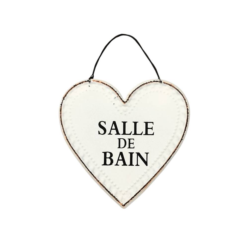 ~ Plaque de porte décorative coeur vintage salle de bain fer blanc 13cm Chemin de campagne - Imagen 1