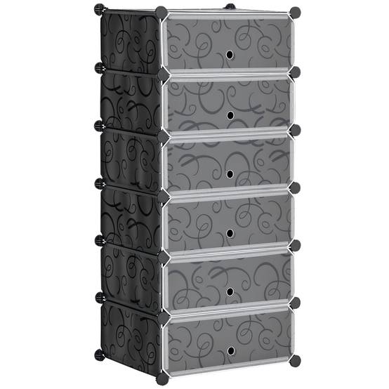 Système d'étagères modulaires pour 6 paires de chaussures, 49 cm x 36,5 cm x 108 cm, noir - Image 1