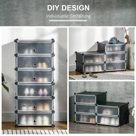 Système d'étagères modulaires pour 6 paires de chaussures, 49 cm x 36,5 cm x 108 cm, noir - Image 7