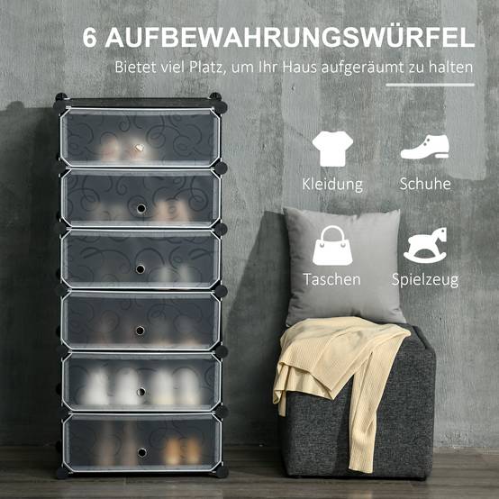 Système d'étagères modulaires pour 6 paires de chaussures, 49 cm x 36,5 cm x 108 cm, noir - Image 6