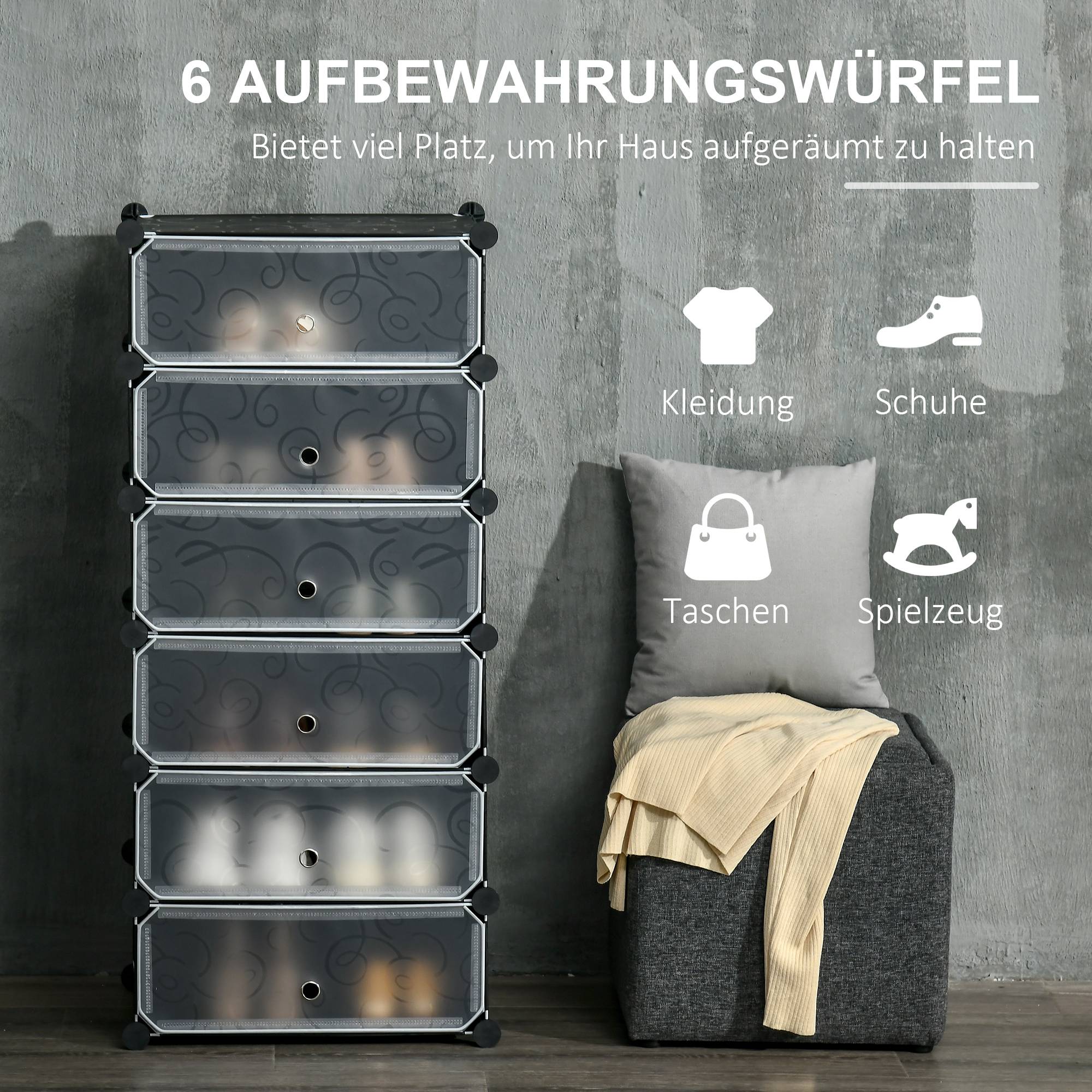 Système d'étagères modulaires pour 6 paires de chaussures, 49 cm x 36,5 cm x 108 cm, noir - Image 6
