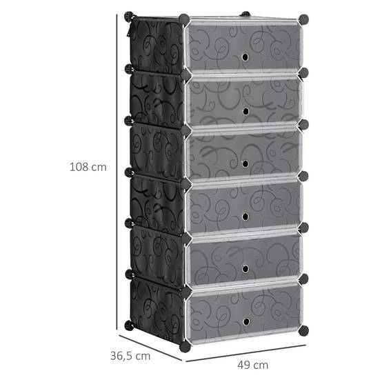 Système d'étagères modulaires pour 6 paires de chaussures, 49 cm x 36,5 cm x 108 cm, noir - Image 5