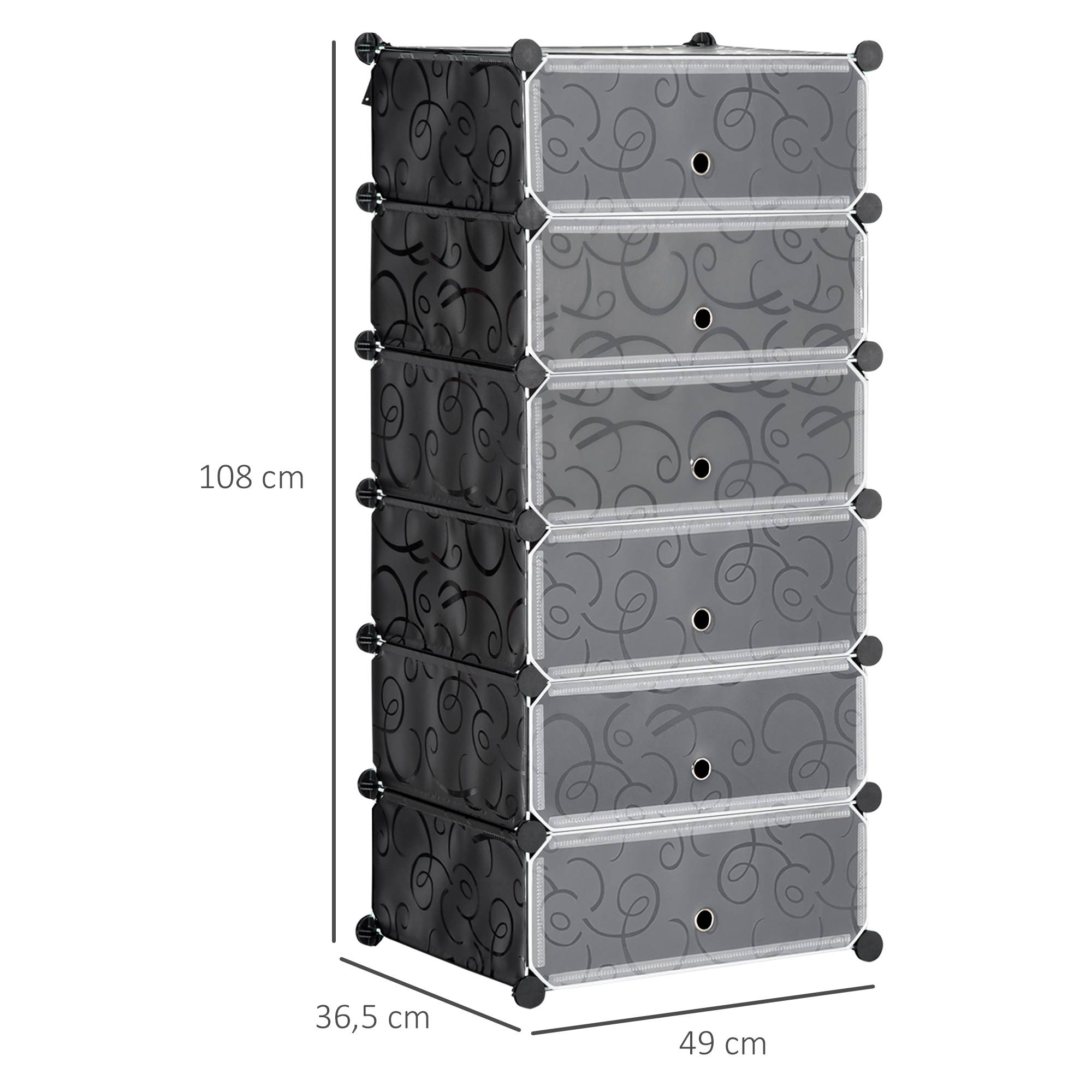 Système d'étagères modulaires pour 6 paires de chaussures, 49 cm x 36,5 cm x 108 cm, noir - Image 5