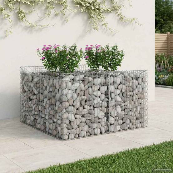 Lit surélevé gabion Acier galvanisé Argenté 100 x 100 x 60 cm - PANGIVO - Image 5