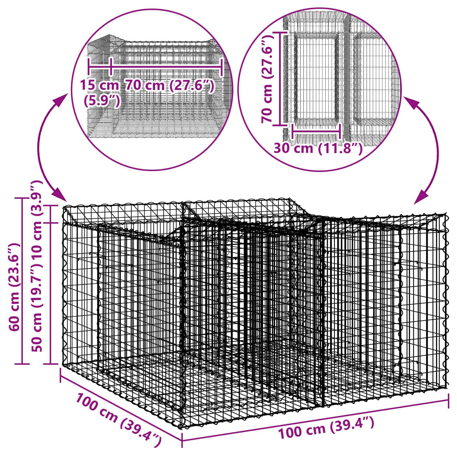 Lit surélevé gabion Acier galvanisé Argenté 100 x 100 x 60 cm - PANGIVO - Image 8