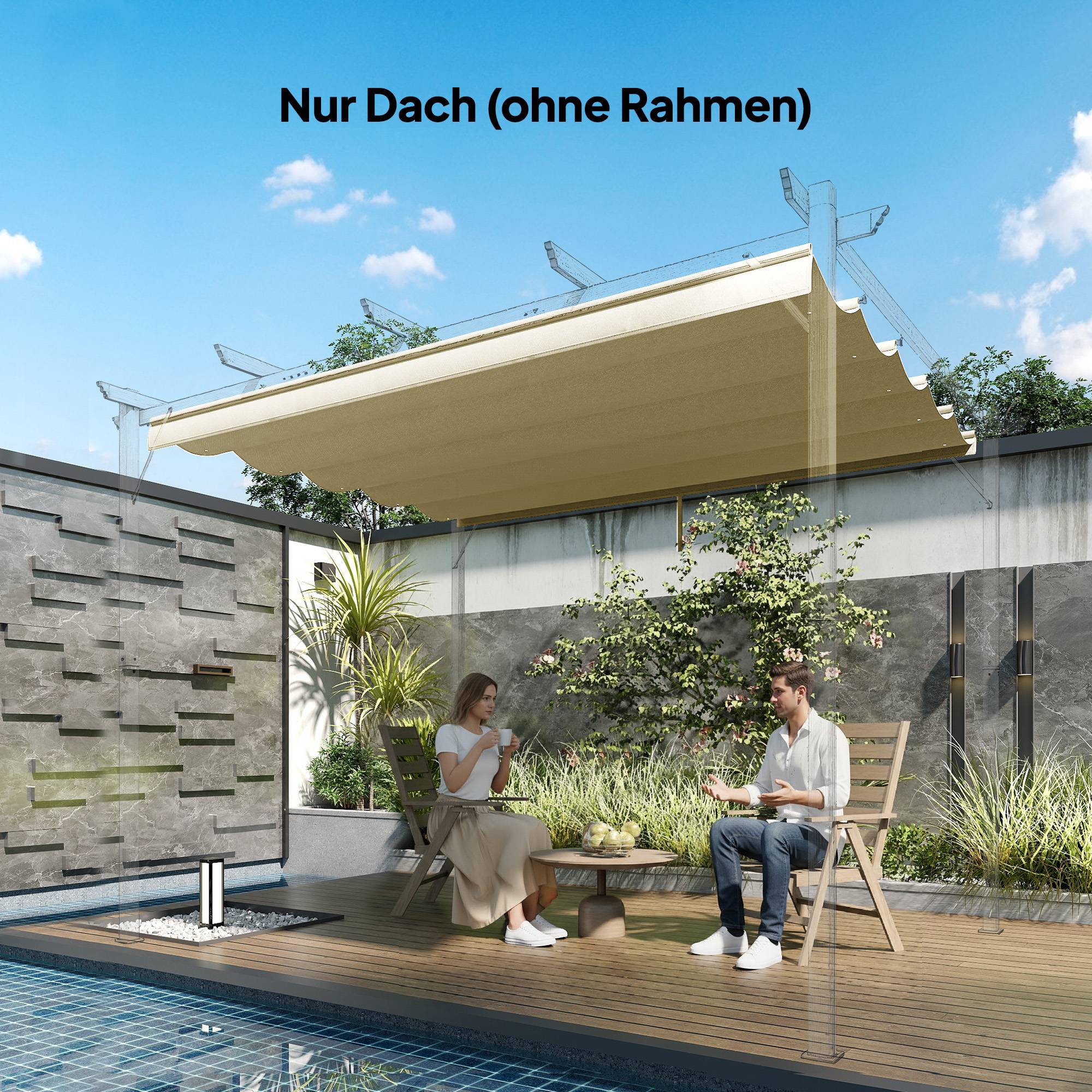 Toile de rechange tonnelle polyester jardin terrasse toit rétractable 250x255cm beige - ComfortXL Outdoor Living - Image 4