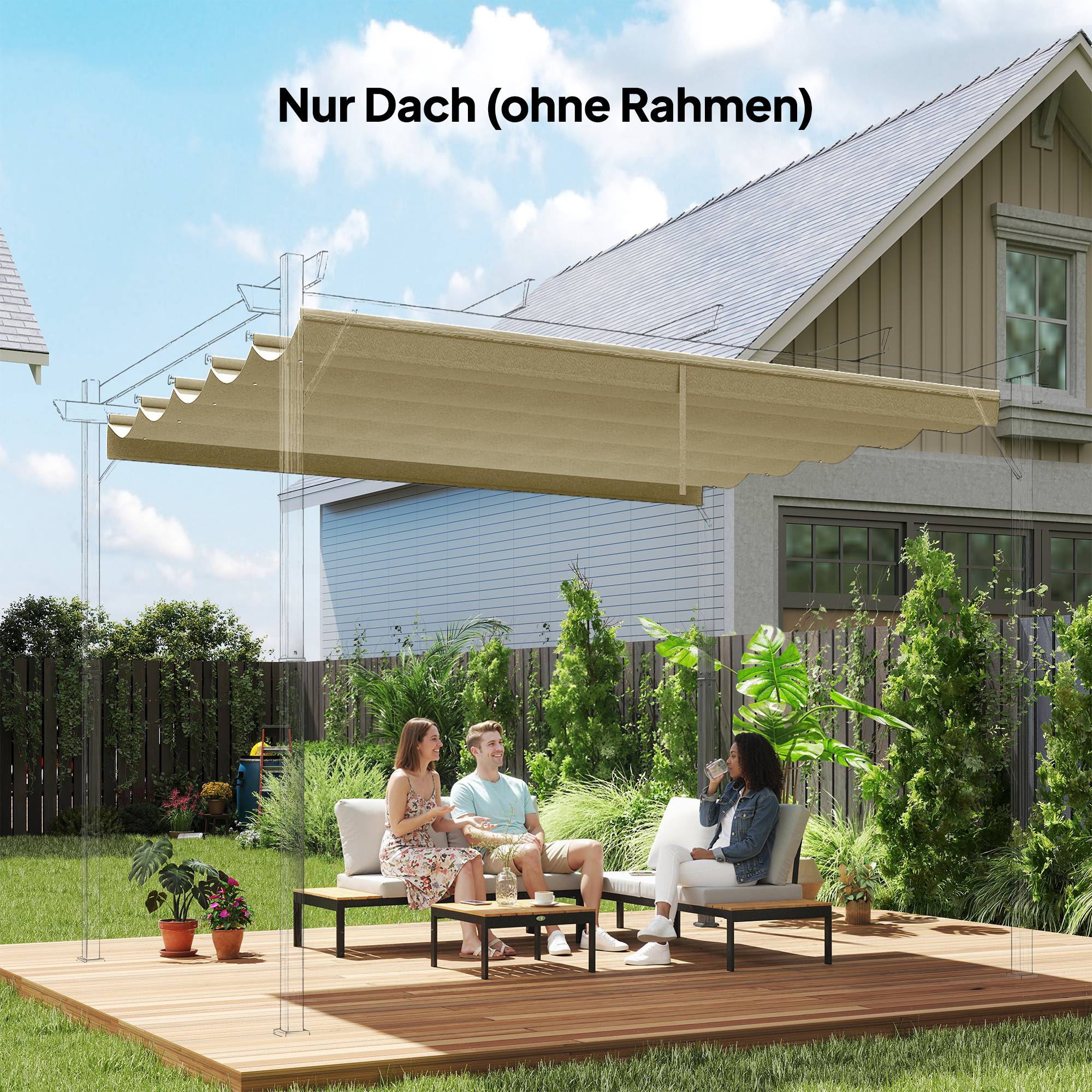 Toile de rechange tonnelle polyester jardin terrasse toit rétractable 250x255cm beige - ComfortXL Outdoor Living - Image 3