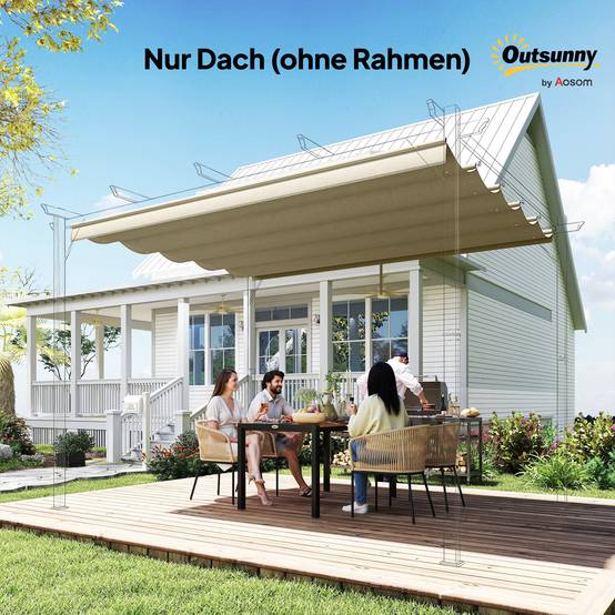 Toile de rechange tonnelle polyester jardin terrasse toit rétractable 250x255cm beige - ComfortXL Outdoor Living - Image 10