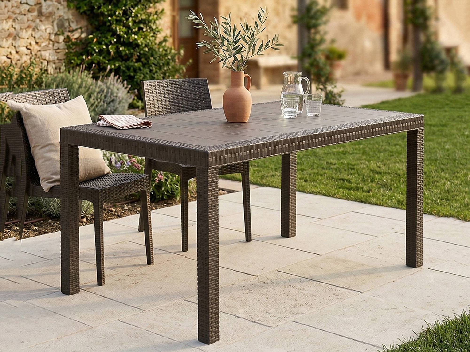 Dmora - Table d'extérieur Giove, Base pique-nique, Table de jardin, Table d'extérieur polyvalent, Made in Italy, 150x90 h74 cm, Marron - Imagen 6
