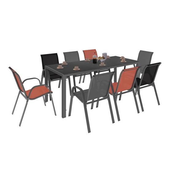 Salon de jardin table 190 cm + 8 chaises empilables mix color gris noir terracotta – MADRID – ID Market - Image 2