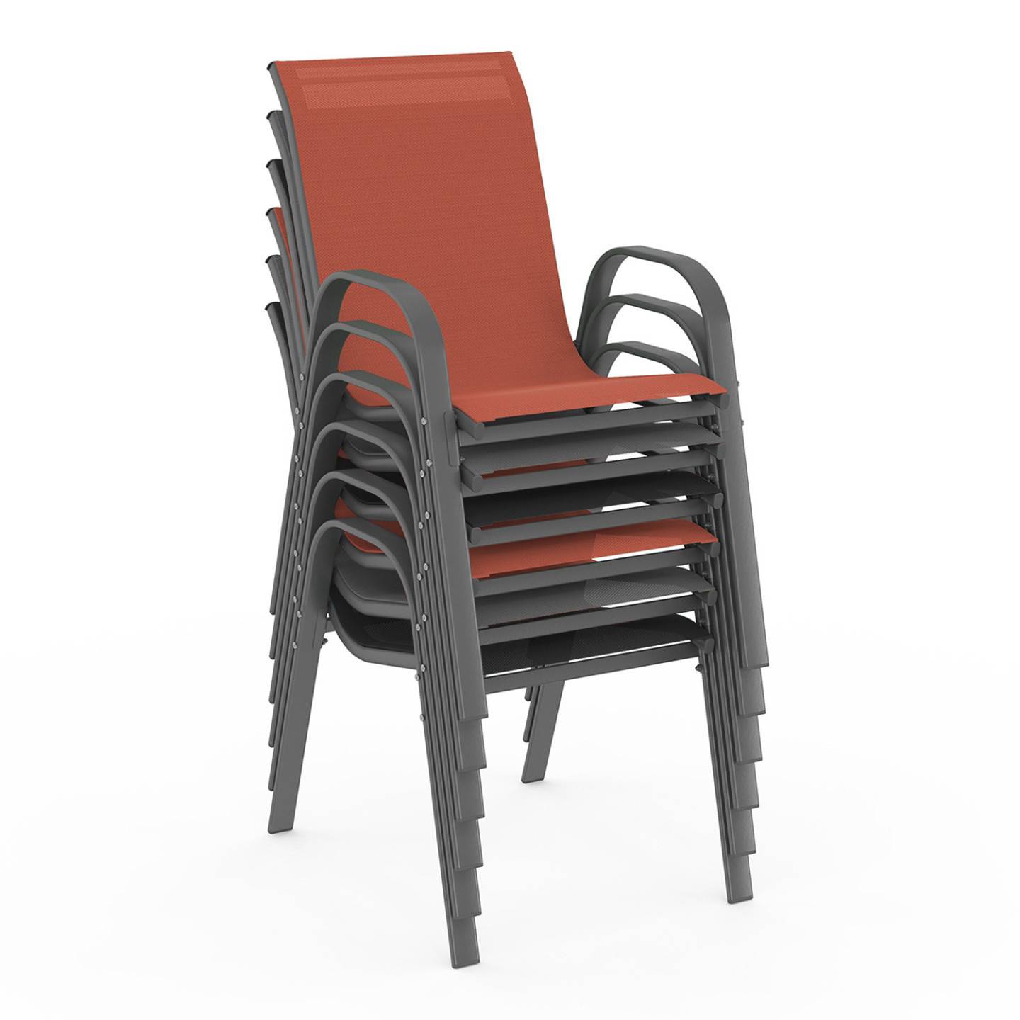 Salon de jardin table 190 cm + 8 chaises empilables mix color gris noir terracotta – MADRID – ID Market - Image 4