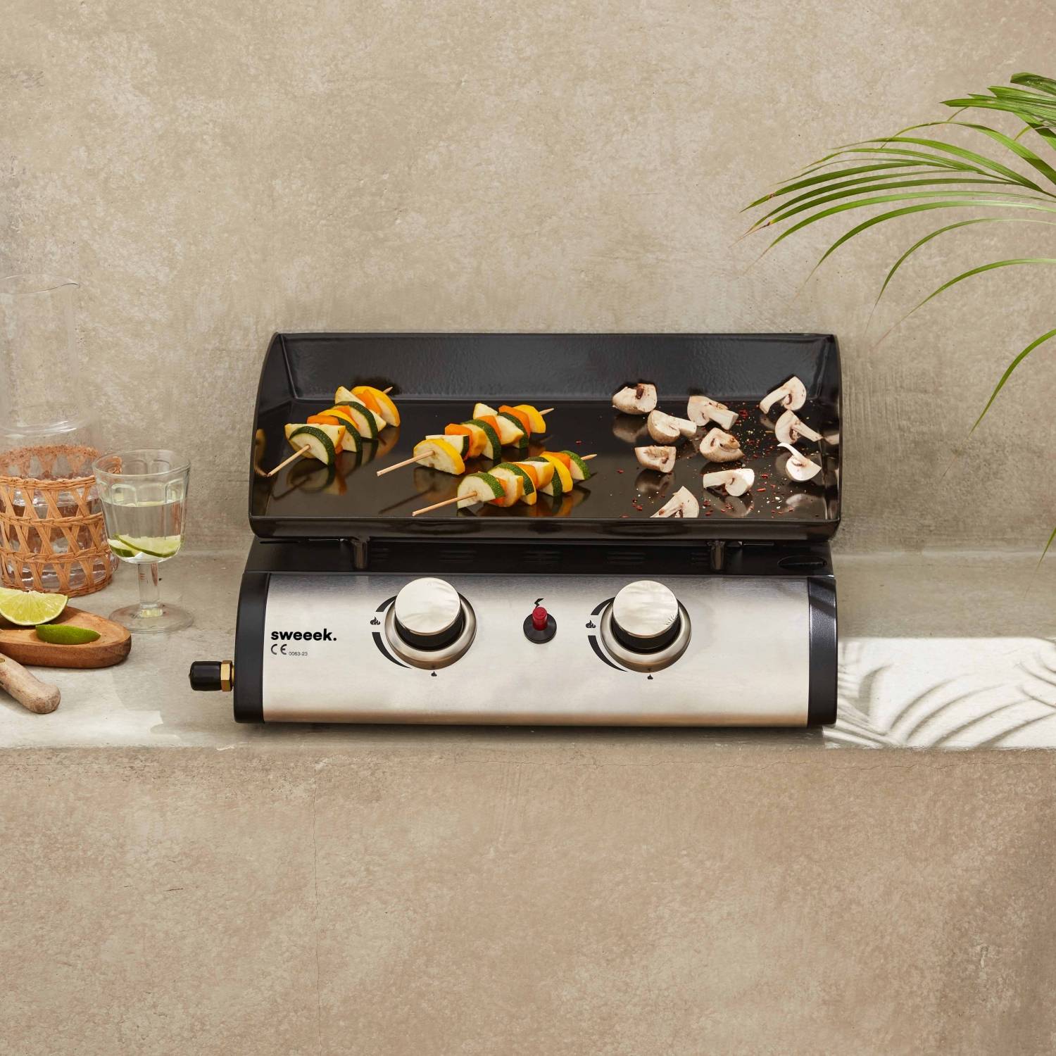 sweeek - Plancha au gaz 2 brûleurs - Porthos - 5 kW. barbecue. cuisine extérieure. plaque émaillée. inox | sweeek - Image 1
