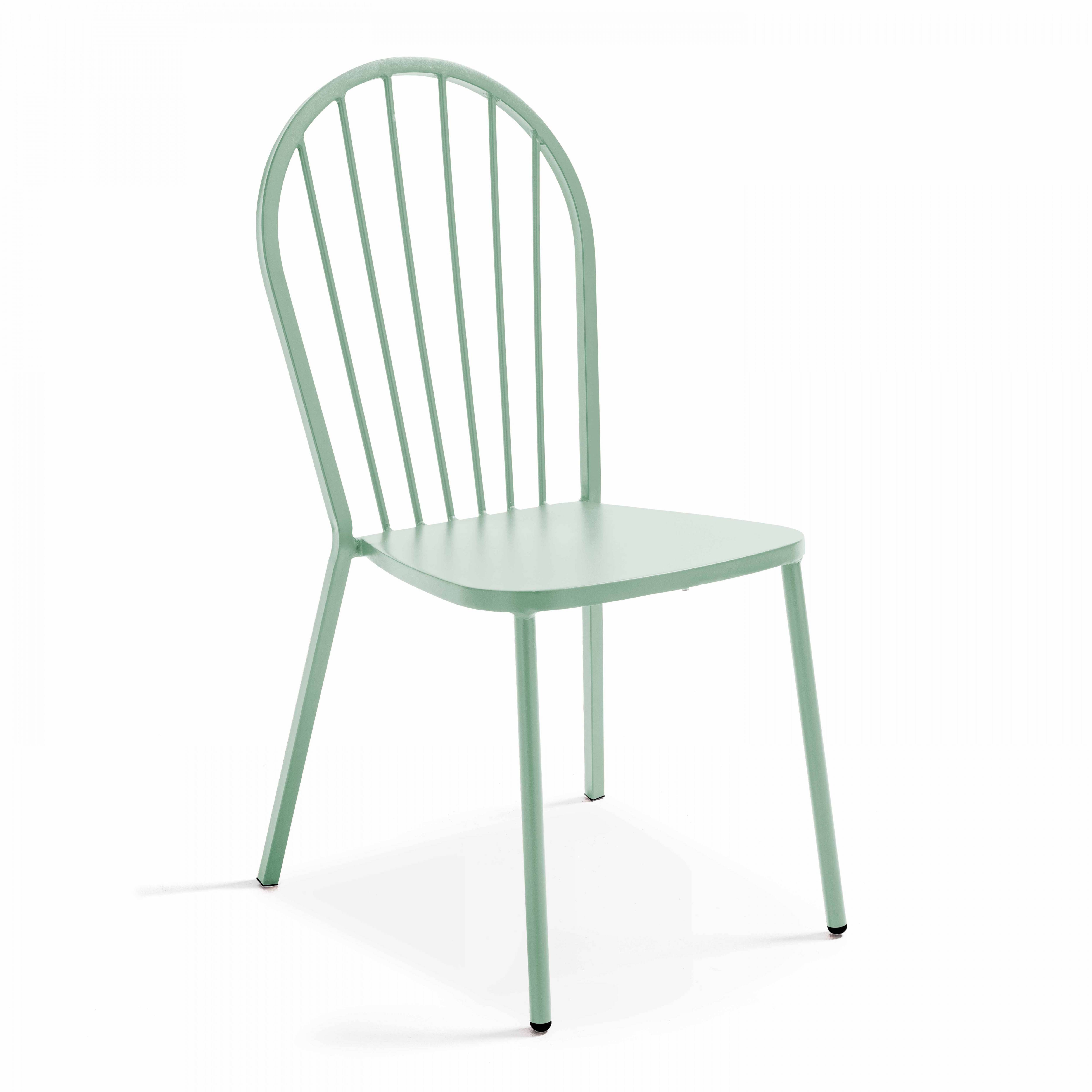 Oviala - Ensemble table ronde et 2 chaises de jardin en métal vert sauge Palavas - Oviala - Imagen 6