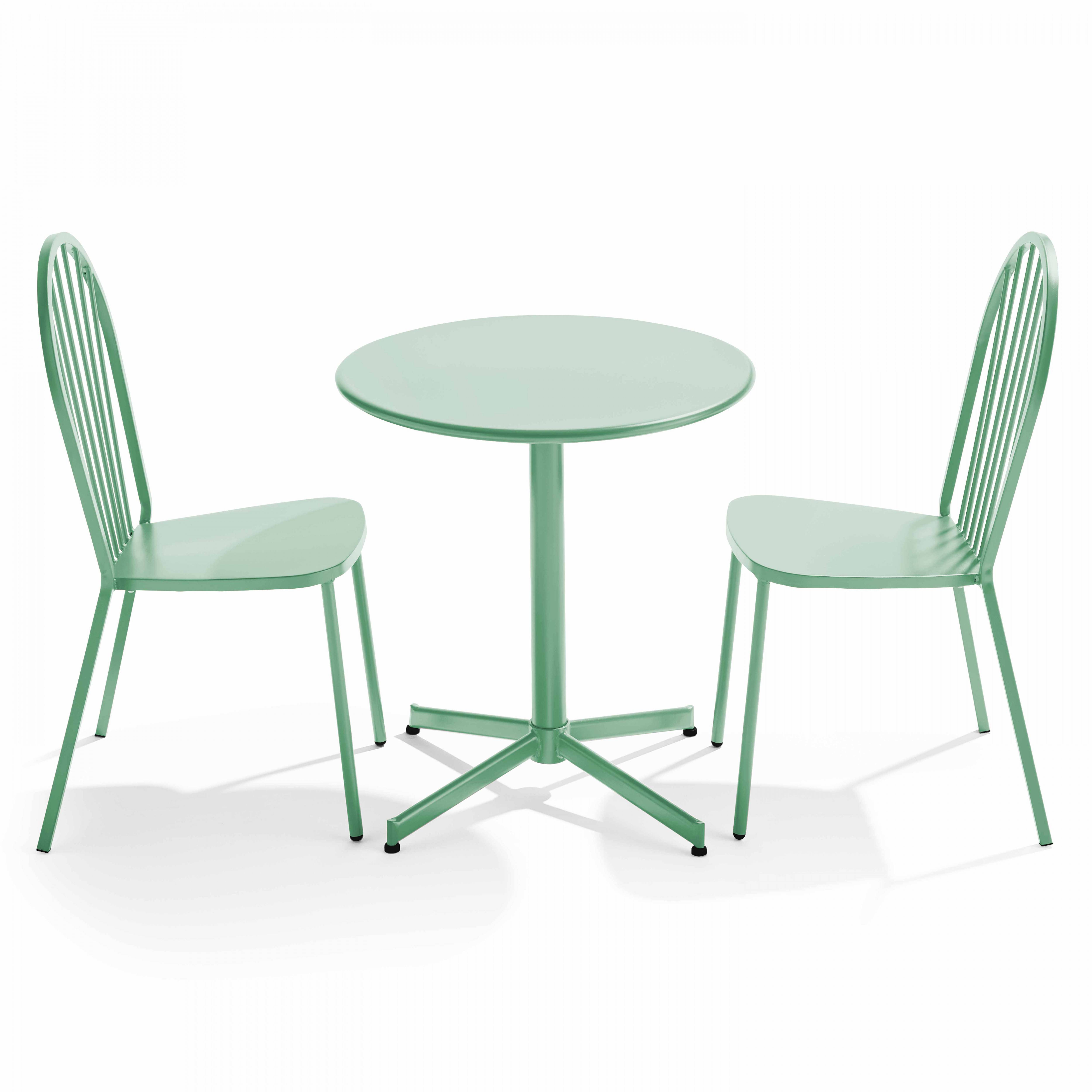 Oviala - Ensemble table ronde et 2 chaises de jardin en métal vert sauge Palavas - Oviala - Imagen 1