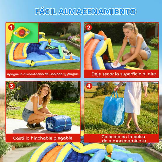 Château aquatique gonflable 8-en-1 souffleur 550W toboggan trampoline mur escalade piscines basket et anneaux - Image 9