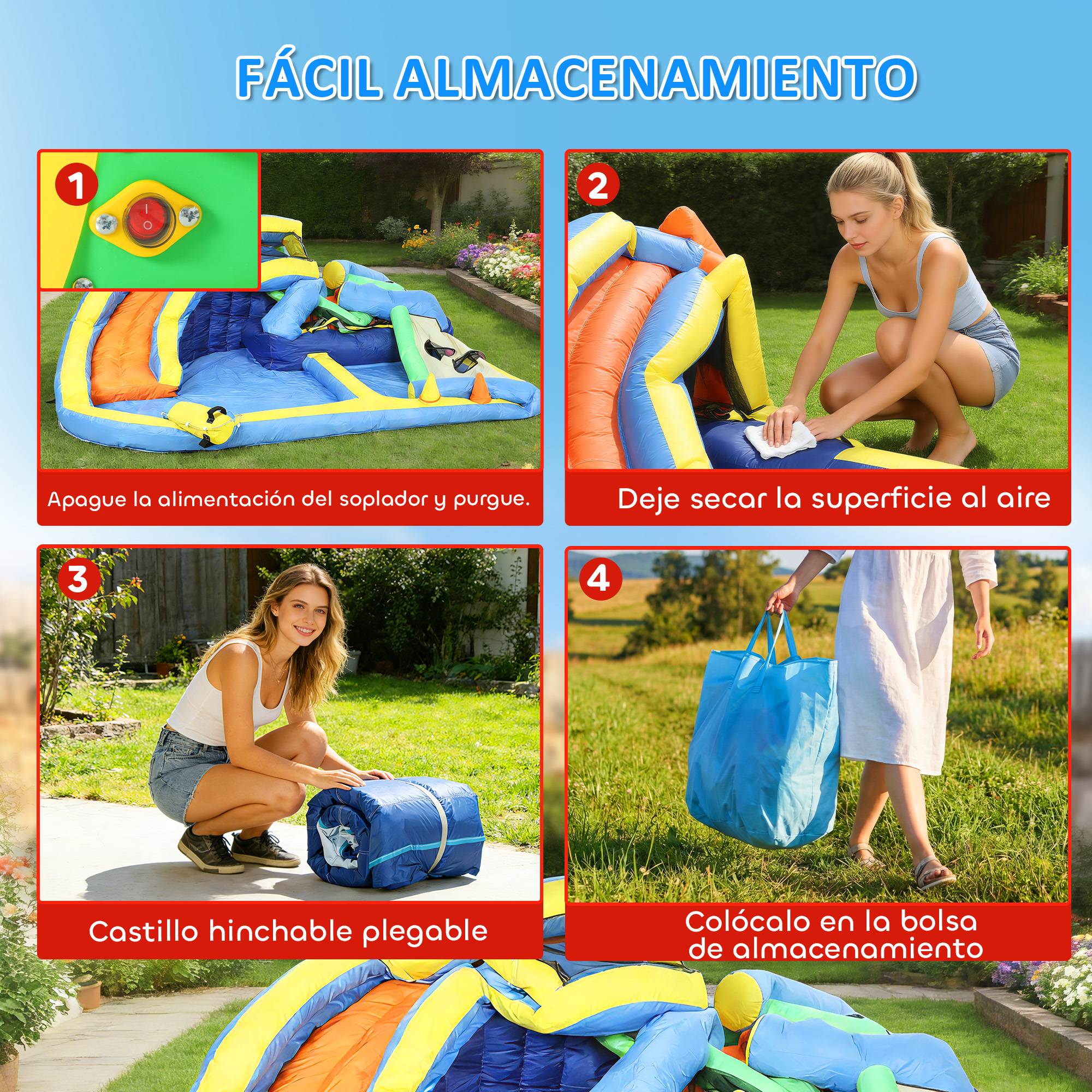 Château aquatique gonflable 8-en-1 souffleur 550W toboggan trampoline mur escalade piscines basket et anneaux - Image 9