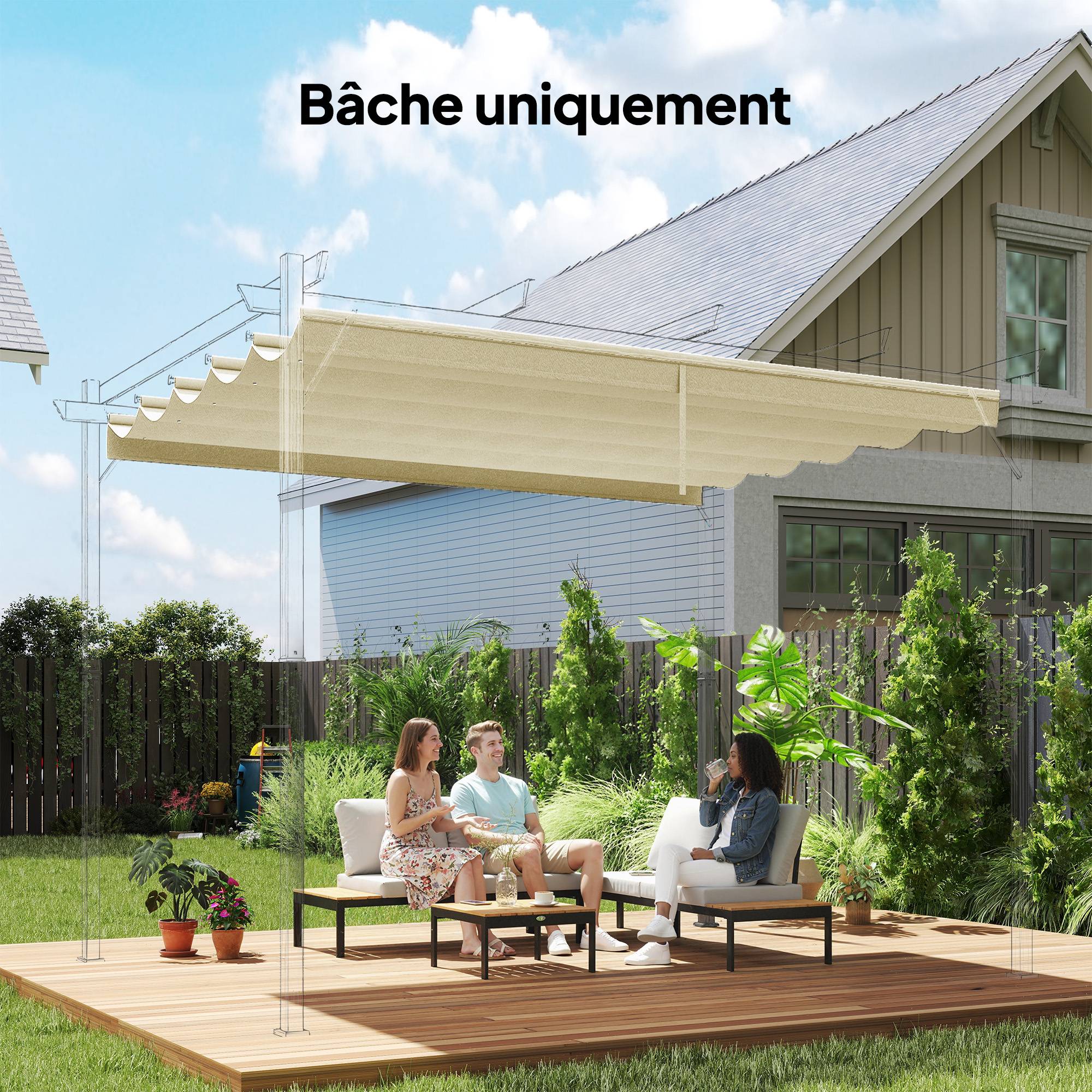 Toile de toit rechange polyester pour pergola rétractable 250x255cm crème - ComfortXL Outdoor Living - Image 3