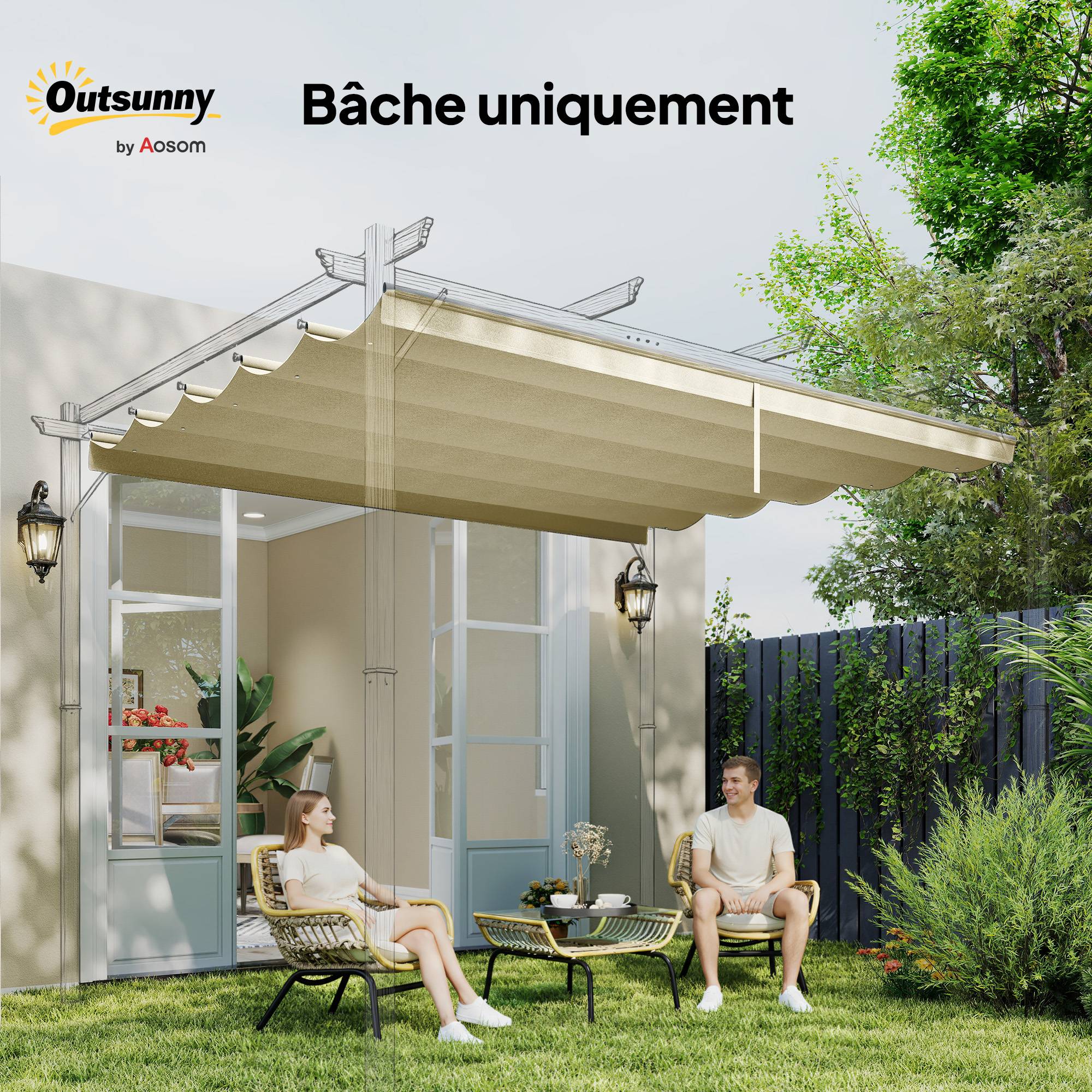 Toile de toit rechange polyester pour pergola rétractable 250x255cm crème - ComfortXL Outdoor Living - Image 9
