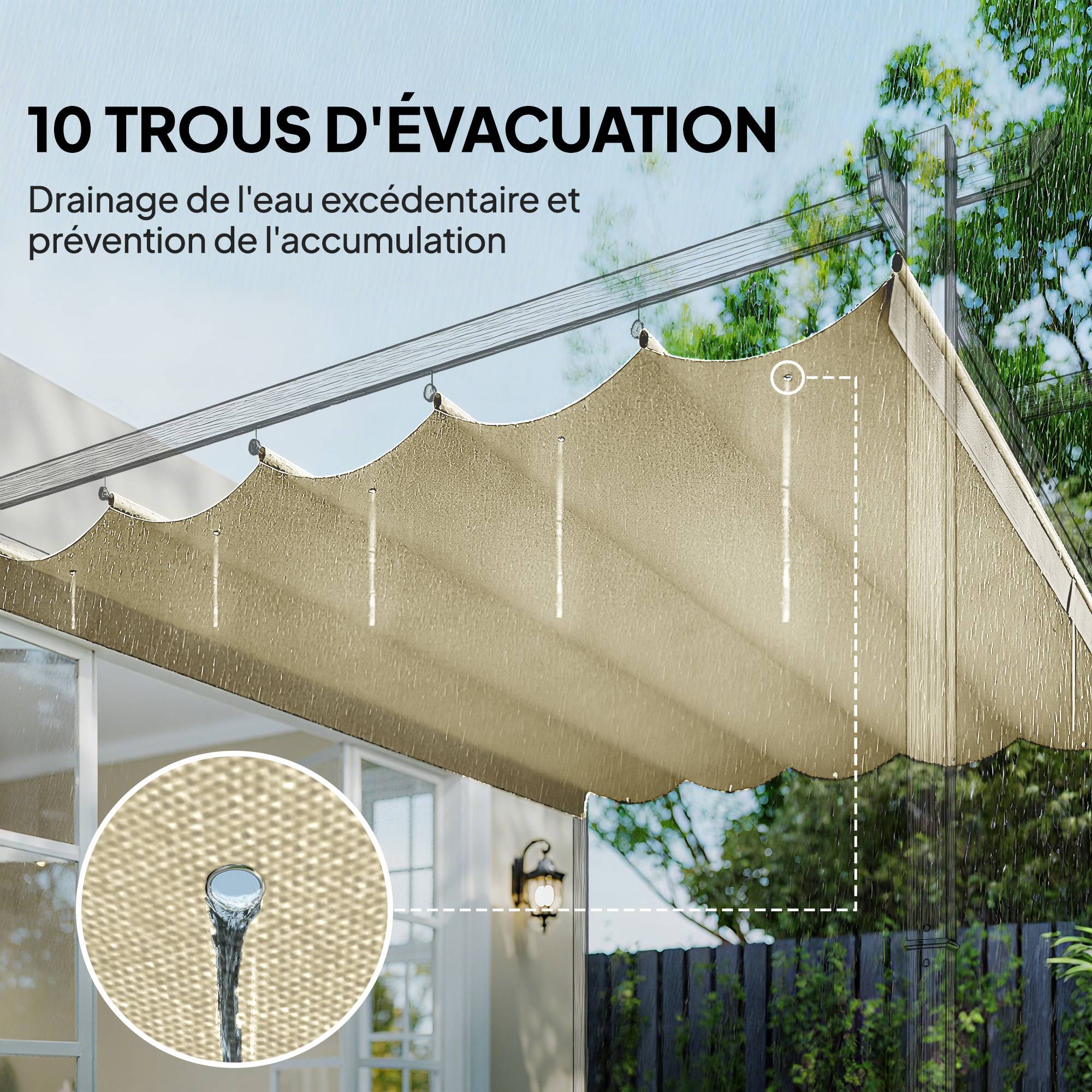 Toile de toit rechange polyester pour pergola rétractable 250x255cm crème - ComfortXL Outdoor Living - Image 8
